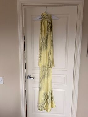 Zara Halter Tie Yellow Dress Black Pinstripes
